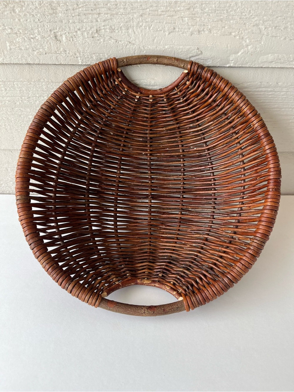Handwoven Round Rattan Winnowing Basket in Warm Brown 14”
